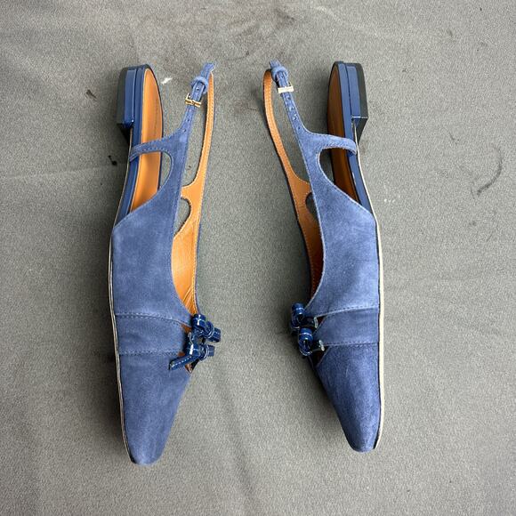 Reformation Tammy Navy Suede Slingback Flats Size 7 - Picture 5 of 5